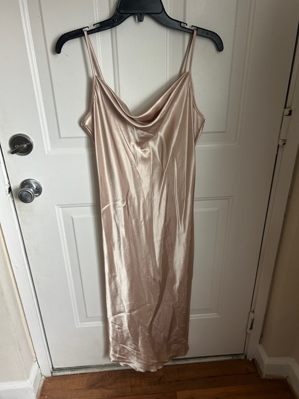 bebe Satin Slip Dress in Gold satin